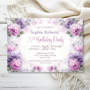 Pink and Purple Floral 21st Birthday Party Invitation