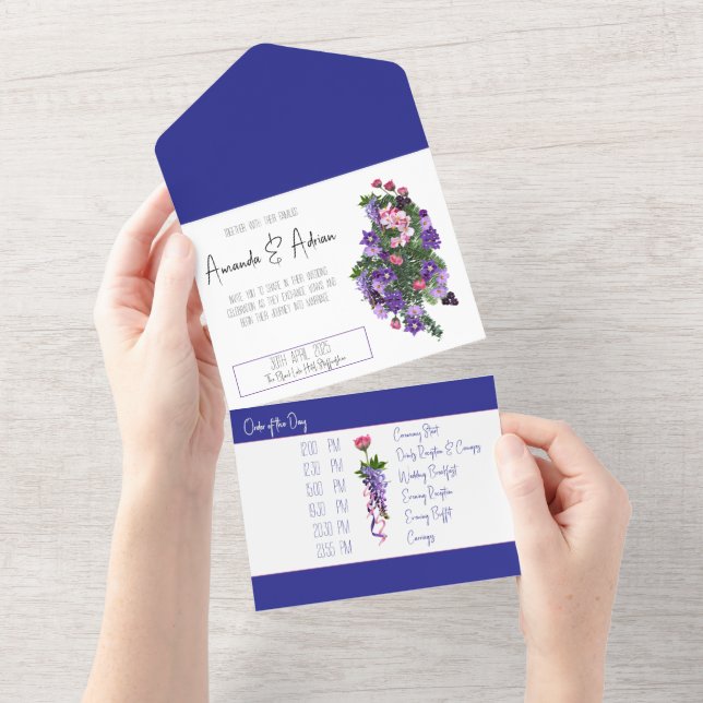 Pink and purple floral  all in one invitation (Tearaway)