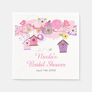 Pink and Purple Floral Bird Cages Bridal Shower Napkin