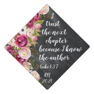 Pink and Purple Floral Chalkboard Inspirational  Graduation Cap Topper