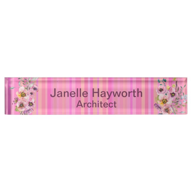 Pink and Purple Floral Customizable  Nameplate (Front)