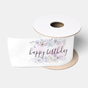 Pink and Purple Floral Design Happy Birthday Satin Ribbon