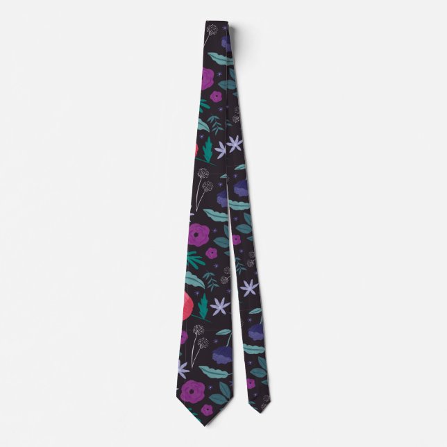 Pink and Purple Floral Illustration Pattern Tie (Front)