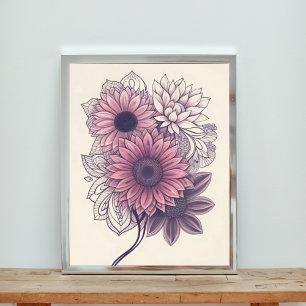 Pink and Purple Floral Mandala Art Photo Print