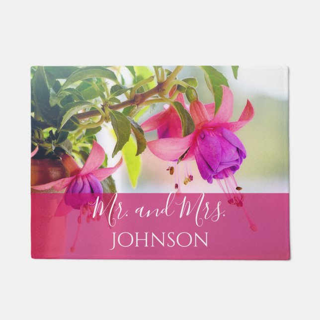 Pink and Purple Floral Mr and Mrs Doormat (Front)