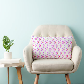 Pink and Purple Floral Pattern on Black Lumbar Pillow