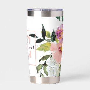 Pink and purple floral personalized  insulated tumbler
