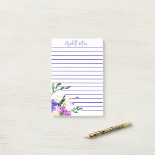 Pink and purple floral personalized post-it notes
