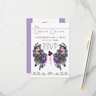 Pink and purple floral RSVP card