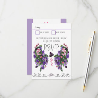 Pink and purple floral  RSVP card