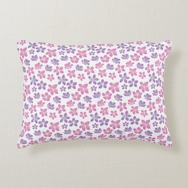 Pink and Purple Floral Seamless Pattern Accent Pillow (Front)