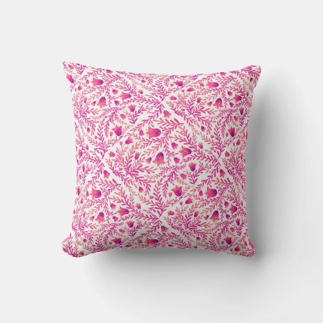 Pink and purple floral soft design throw pillow (Front)