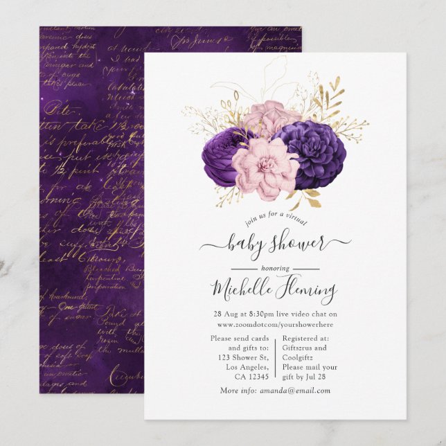 Pink and Purple Floral Virtual Baby Shower Invitation (Front/Back)