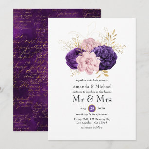 Pink and Purple Floral Wedding Invitation