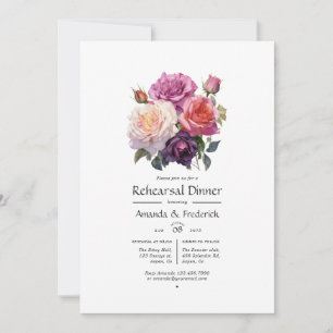 Pink and Purple Floral Wedding Rehearsal Dinner Invitation