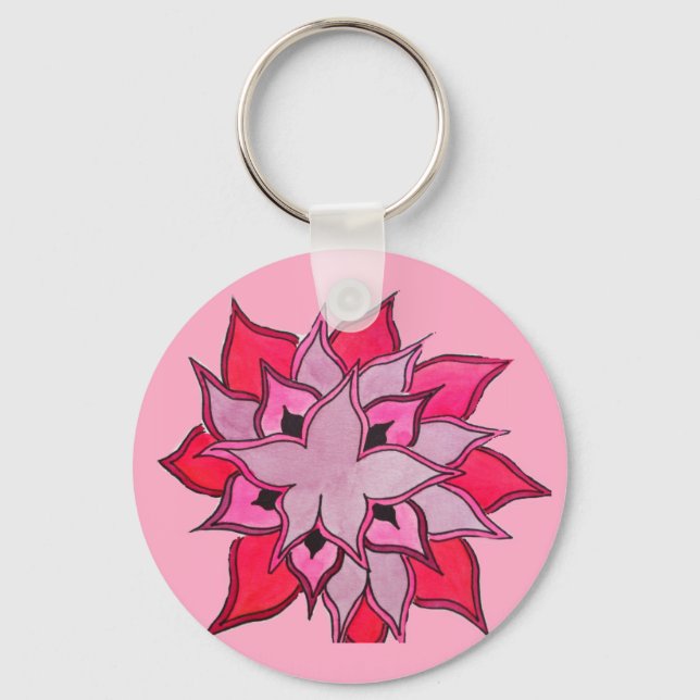 Pink and purple flower art keychain (Front)