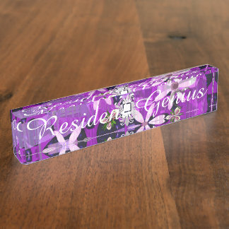 Pink and Purple Flower Art Nameplate