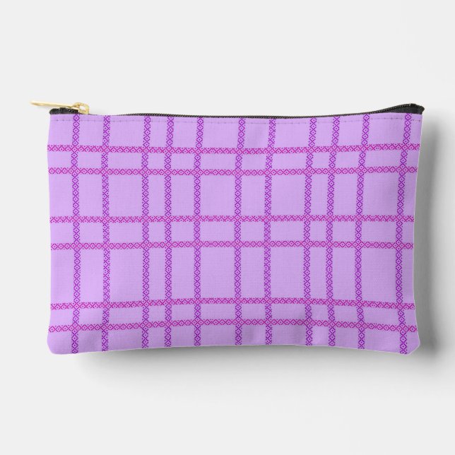 Pink and purple flower checkered pattern accessory pouch (Front)