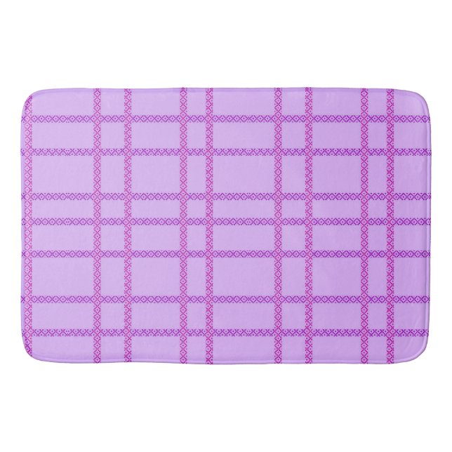 Pink and purple flower checkered pattern bath mat (Front)