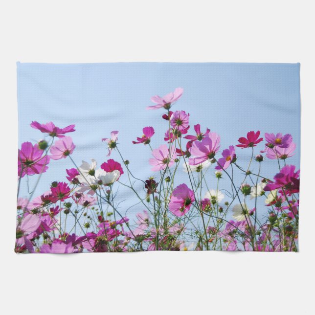 Pink and Purple Flower Meadow Photo Kitchen Towel (Horizontal)