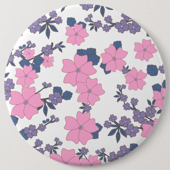 PINK AND PURPLE FLOWER PATTERN 6 INCH ROUND BUTTON (Front)