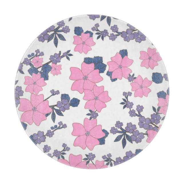 PINK AND PURPLE FLOWER PATTERN CUTTING BOARD (Front)