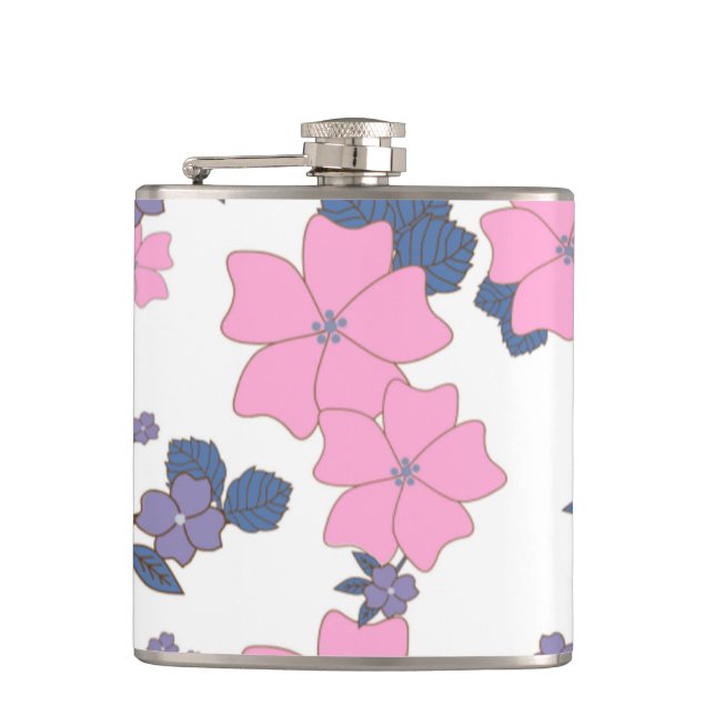 PINK AND PURPLE FLOWER PATTERN HIP FLASK (Front)