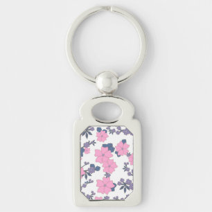 PINK AND PURPLE FLOWER PATTERN KEYCHAIN