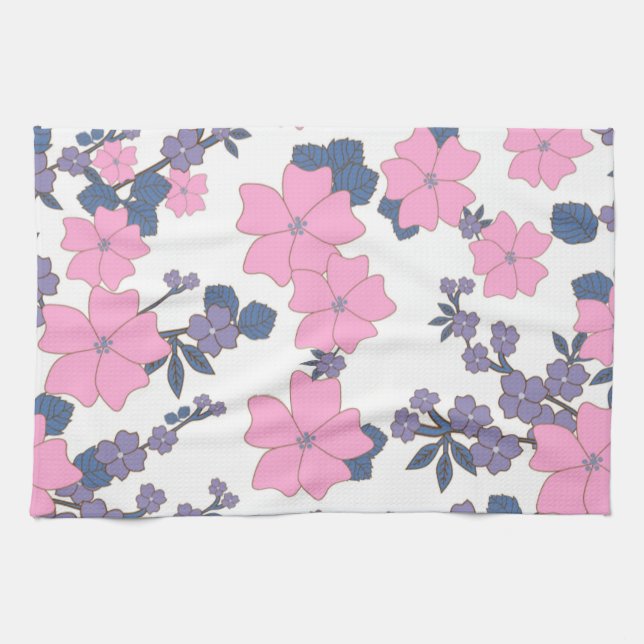 PINK AND PURPLE FLOWER PATTERN KITCHEN TOWEL (Horizontal)