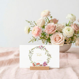 Pink and purple flower wreath table number place card