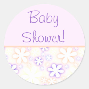 pink and purple flowers, BabyShower! Classic Round Sticker