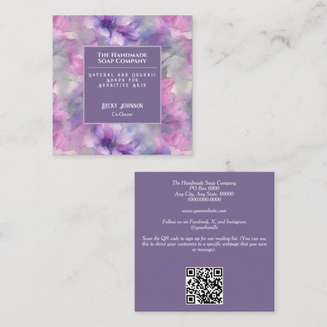 Pink and Purple Flowers Business Card (Front/Back)