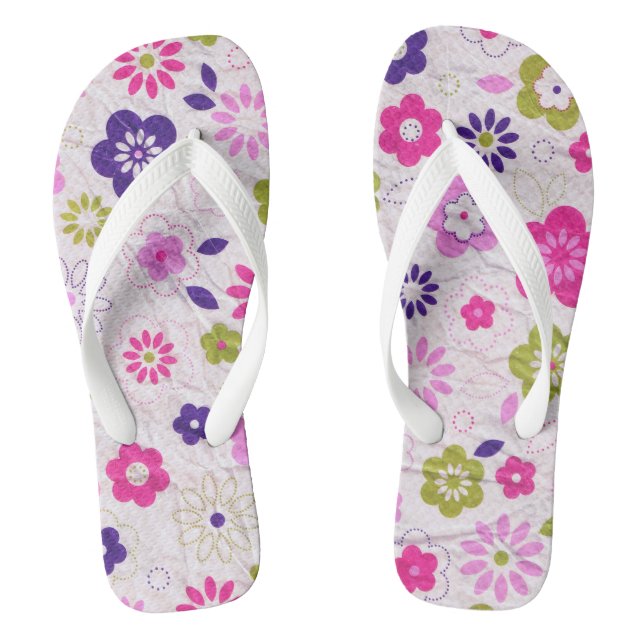 Pink and Purple Flowers Flip Flops (Footbed)
