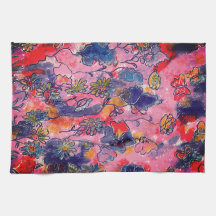 Pink and Purple Flowers Garden Original Watercolor