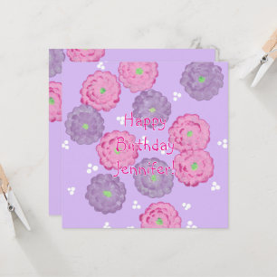 Pink and Purple Flowers Personalized Birthday Card