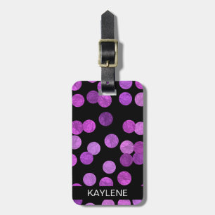 Pink and Purple Foil Dots Personalized Luggage Tag