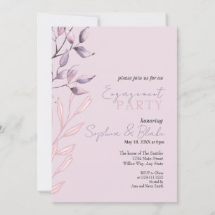 Pink and Purple Foliage Purple Engagement Party Invitation