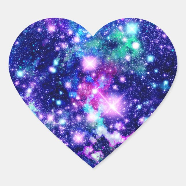 Pink and Purple Galaxy Stars Heart Sticker (Front)