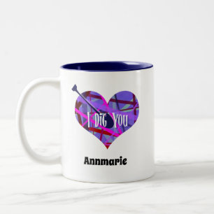 Pink and Purple Geometric Lines Heart Shape Two-Tone Coffee Mug