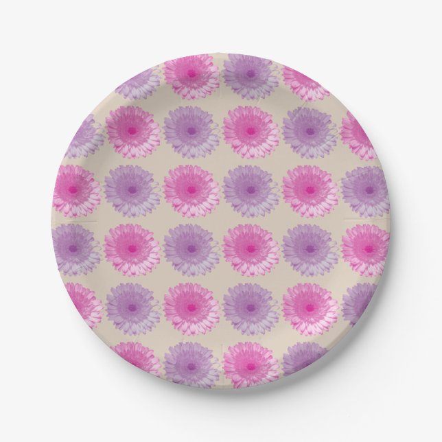 Pink and purple gerber floral pattern paper plate (Front)