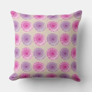Pink and purple gerber floral pattern throw pillow