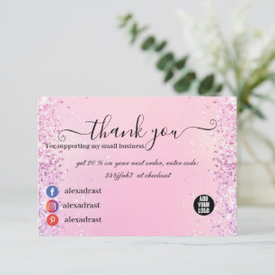 Pink and Purple Glitter Ombre Business Thank You  Card