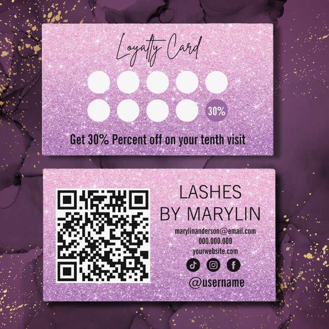 Pink and Purple Glitter Ombre Lash Tech Loyalty Card (Creator Uploaded)
