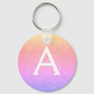 Pink and Purple Glitter & Sparkle Monogram Favor Keychain