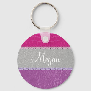 Pink and Purple Glittery Print Keychain