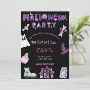 Pink and Purple Halloween Party Cute Ghost &Spooky Invitation