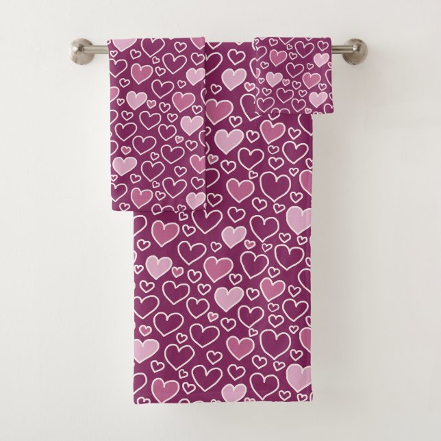 Pink and Purple Hearts Bath Towel Set (Insitu)