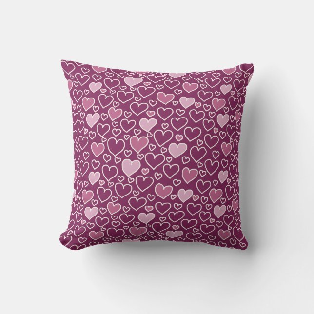 Pink and Purple Hearts Throw Pillow (Front)