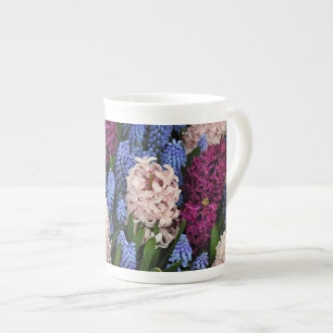 Pink and purple hyacinth flowers bone china mug
