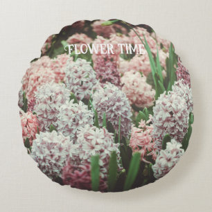 Pink and Purple Hyacinth in the Spring Garden Round Pillow